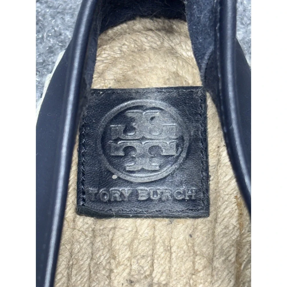 Tory Burch Espadrille Perforated Navy Blue Leather Toe Slip-on Shoes Size US 9.5
